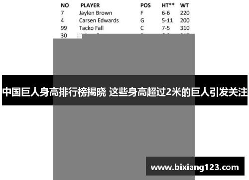中国巨人身高排行榜揭晓 这些身高超过2米的巨人引发关注